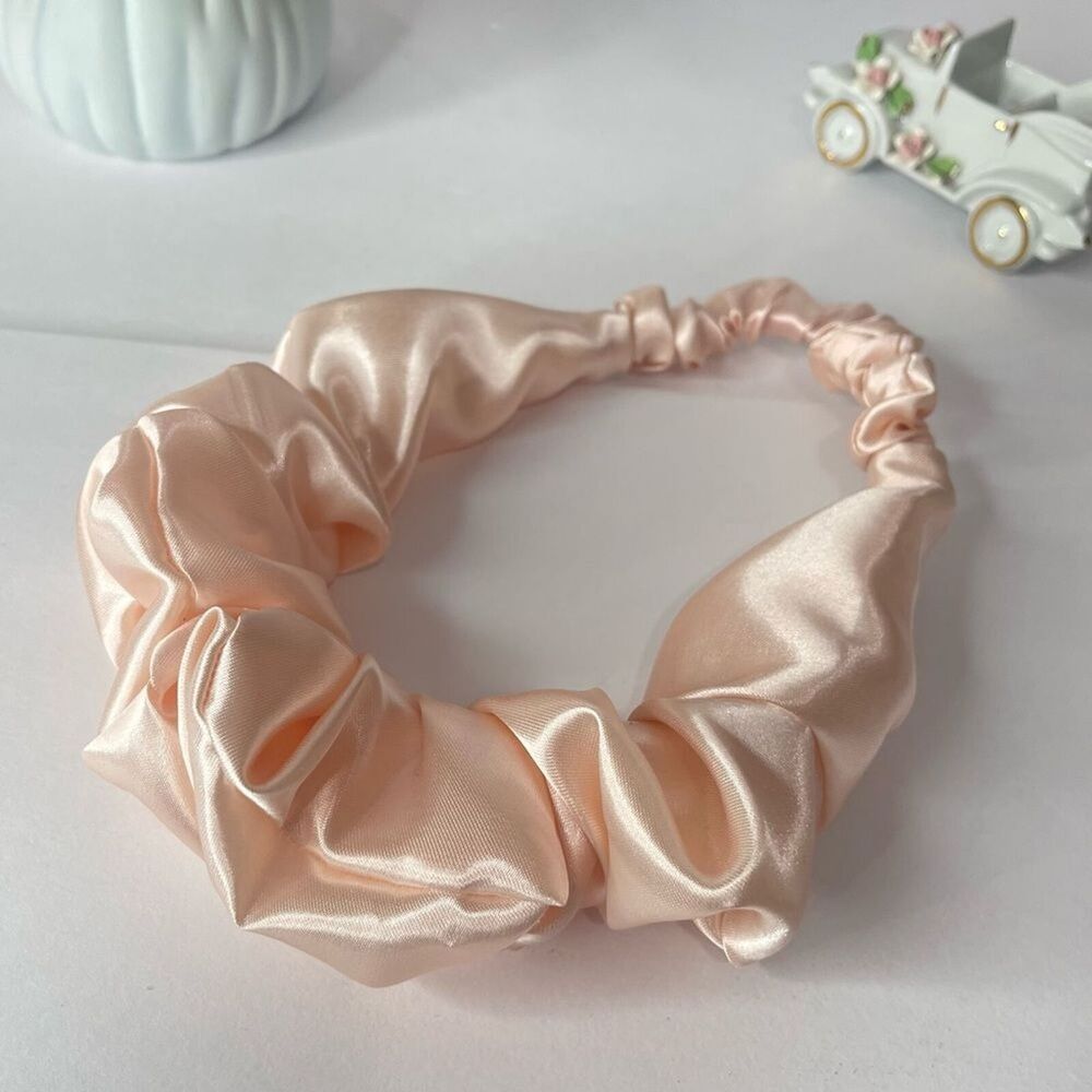 Satin Headband wrap scrunched Women Champagne color